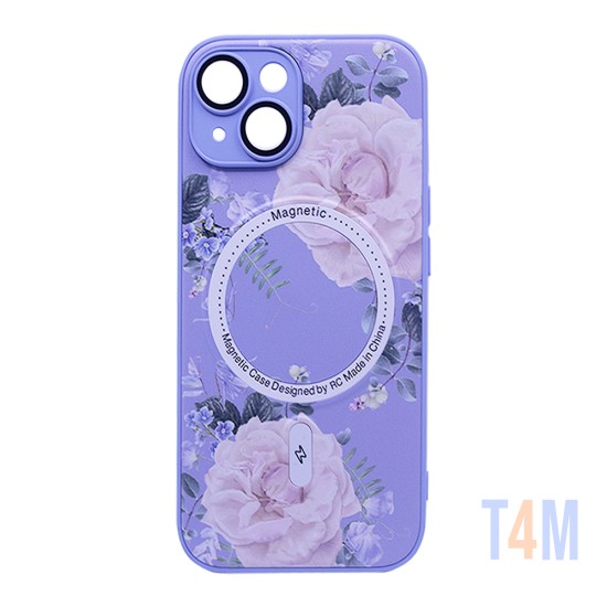 Flower Design Magnetic Case for Apple iPhone 15 Purple